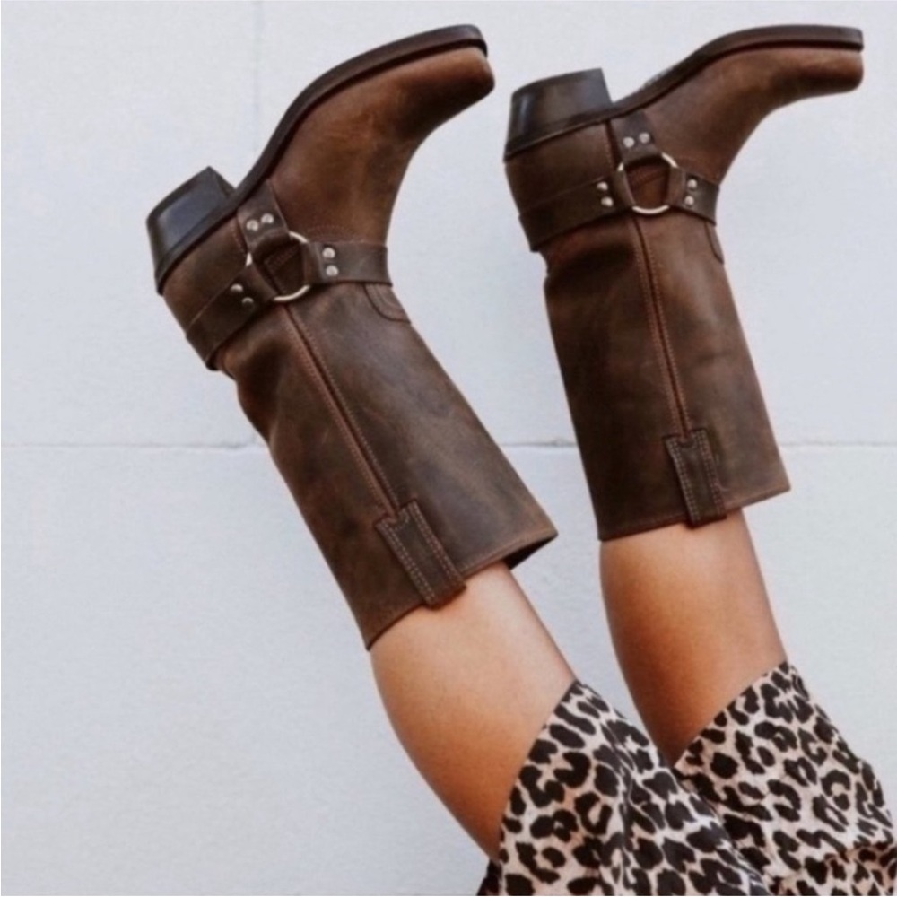 Frye Dark Brown Heeled Boots 12R Harness size 6
